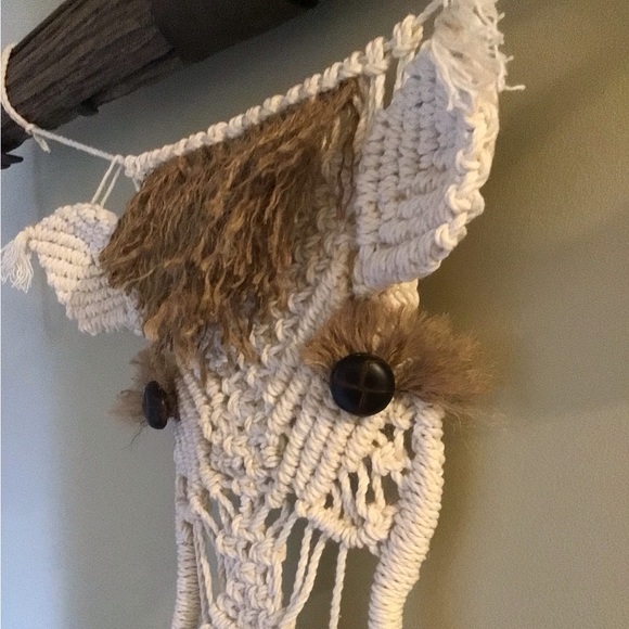 Cow Macrame Wall Hanging with Antique Yoke | Handmade New - Picture 3 of 6